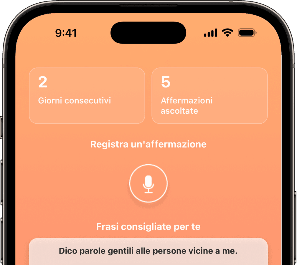 La schermata principale di Voice Affirmation, un’app per affermazioni registrate